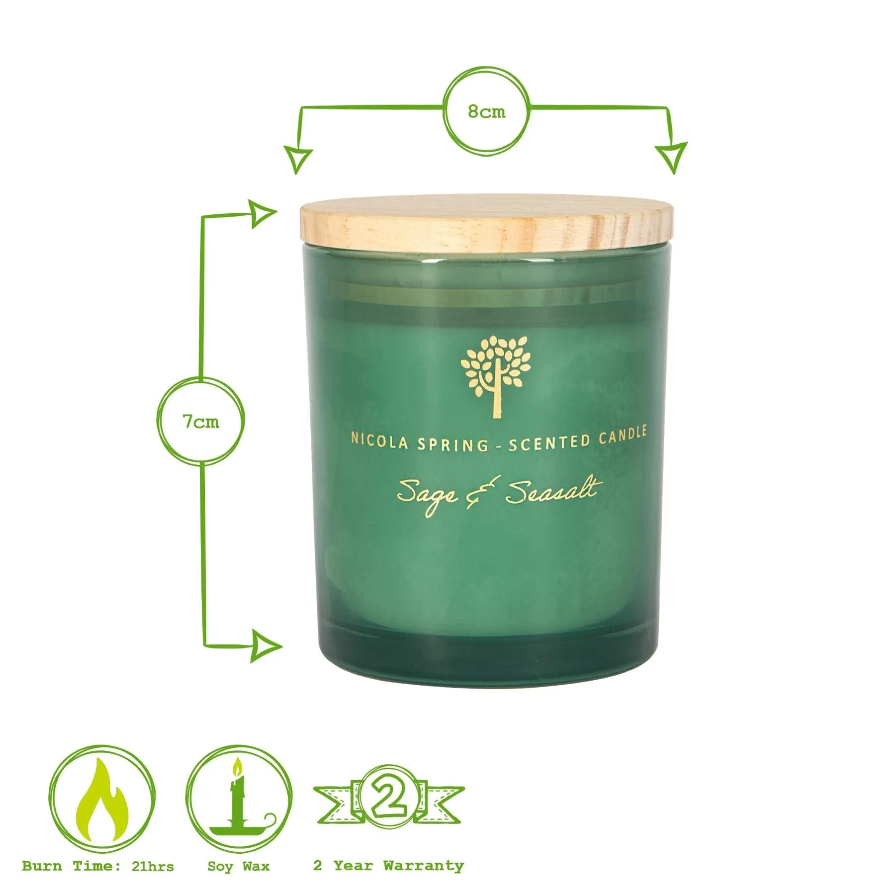 130g Sage & Seasalt Scented Soy Wax Candle - By Nicola Spring