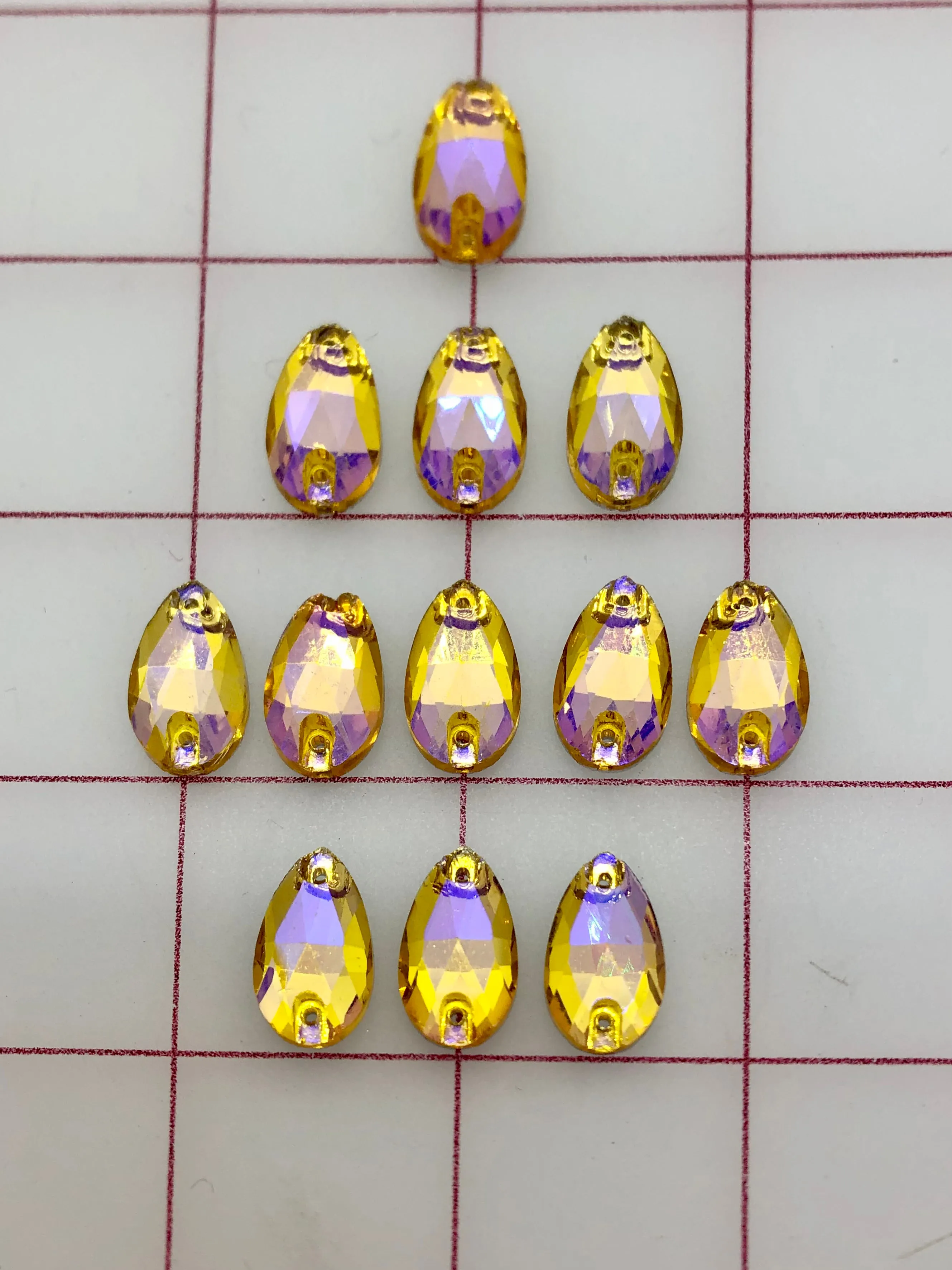 Rhinestones - 10x18mm Czech "Bright-Cut" Topaz AB Pear-Shape Sew-On