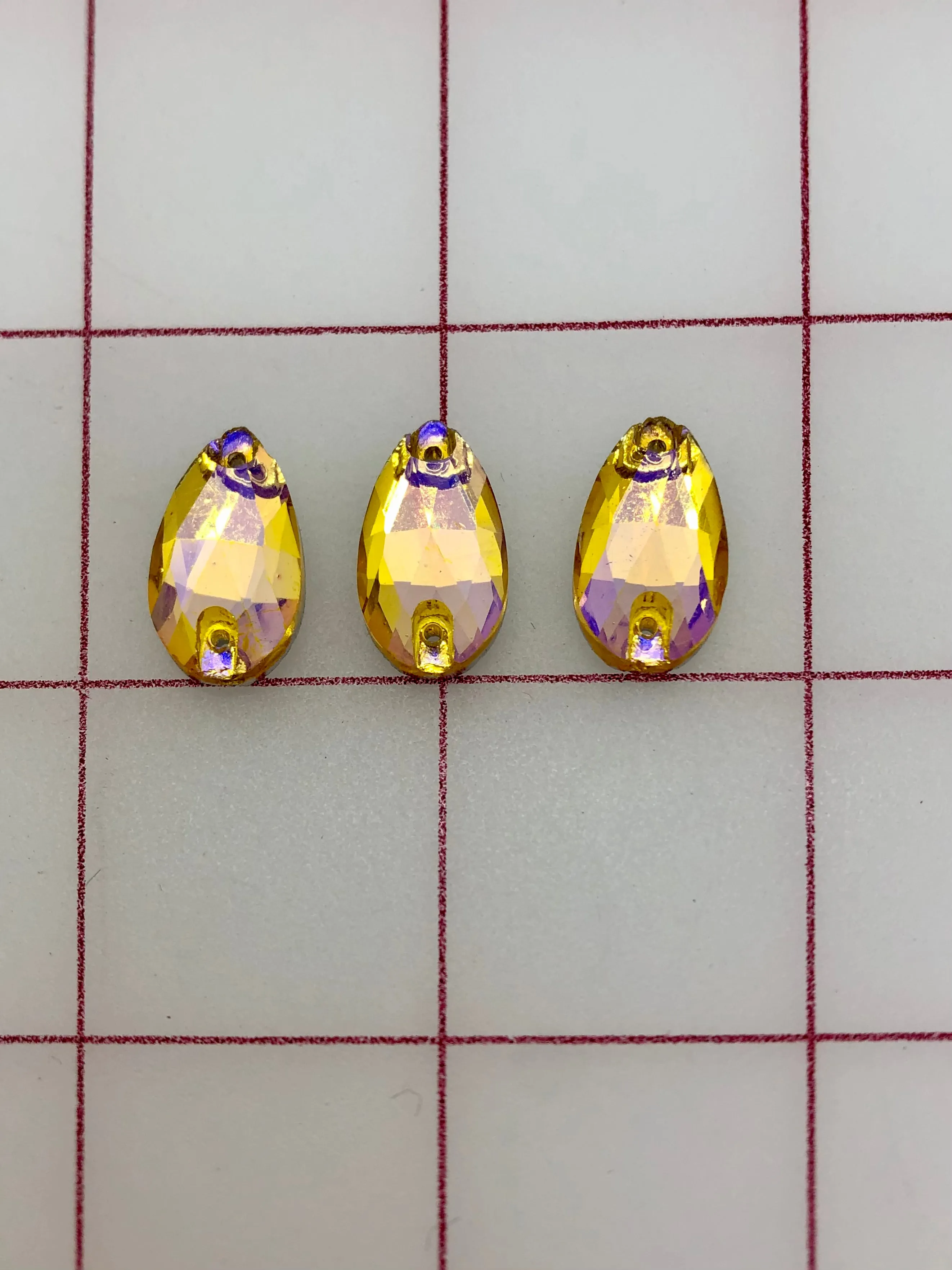 Rhinestones - 10x18mm Czech "Bright-Cut" Topaz AB Pear-Shape Sew-On